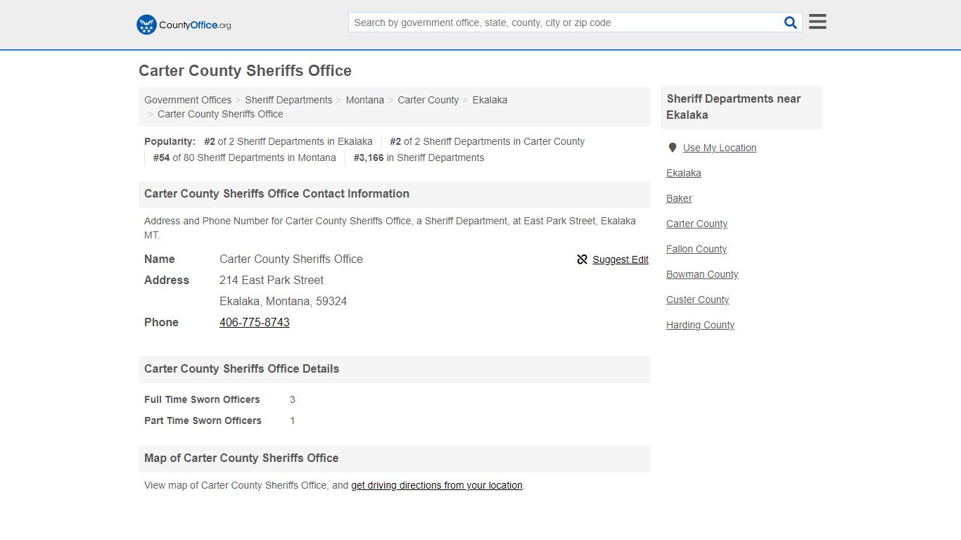 Carter County Sheriffs Office - Ekalaka, MT (Address and Phone)
